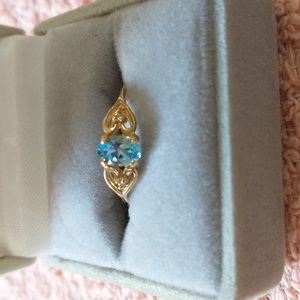 10k solid gold aqua marine ring